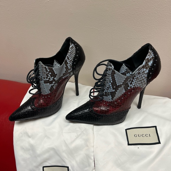 Gucci Tricolor Brogue Python Oxford Booties 36 6